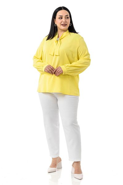 DISENTIS MODEST Yellow Blouse with Large Size Collar and Sparkle Detail on Cuffs
