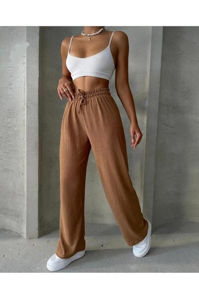 Green'DAL Pantaloni Palazzo cu picioare largi, cu talie elastică, maro, pentr...