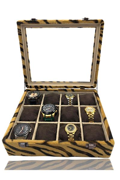 Dijital Çarşı Diji 12 Watch Box Watch Case Tiger with Cream Brown Cushion Inside