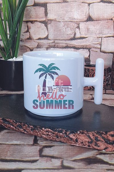 giftkonsept Hello Summer Retro Printed t Handle Latte Cup Mug Cup