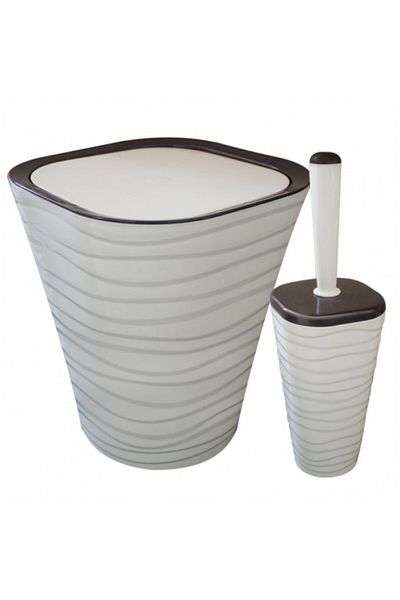 Raki Bathroom set wastebasket with toilet brush RAKI WELLE beige