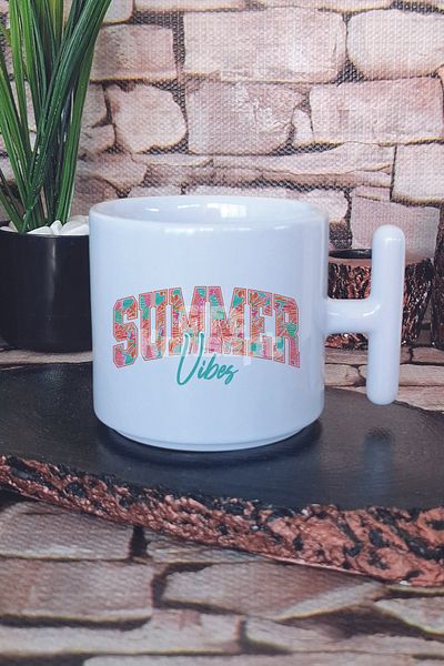 giftkonsept Summer Vibes Turquoise Summer Themed Printed T-Handle Latte Cup Mug