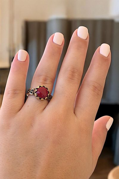 NBS Beautiful Naturel Stones Copper Pure Ring Adjustable Crown Coral Stone Design Quality (Evil Eye) (Special Day, Gift)