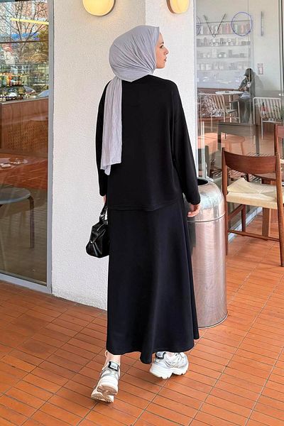 lamelif Crystal Flared Skirt Hijab Black