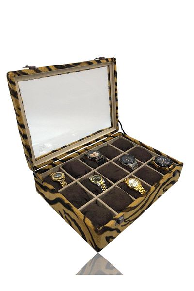 Dijital Çarşı Diji 15 Watch Box Watch Case Tiger with Cream Brown Pillow Inside