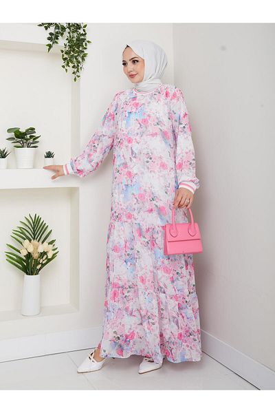 HARMAN BUTİK Women's Patterned Chiffon Dress