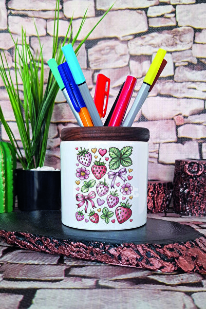 giftkonsept Frunze și panglică No:1 Suport pentru stilou din ceramică imprima...