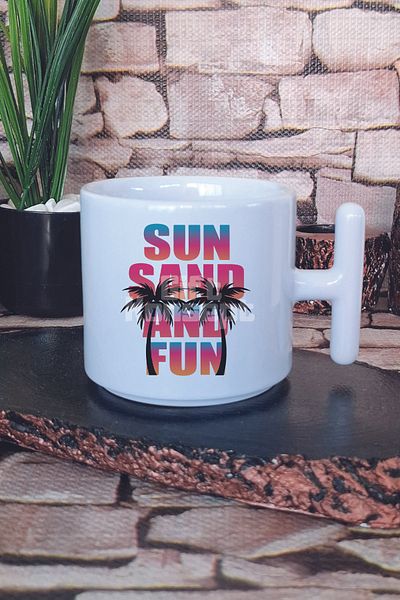 giftkonsept Sun Sand and Fun Printed t Handle Latte Cup Mug Cup