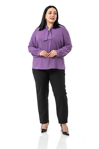 DISENTIS MODEST Plus Size Lilac Blouse with Sparkle Detail on the Collar and Cuffs