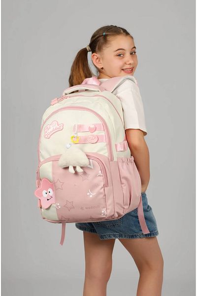 barberri Rucsac zilnic cu licență Twill Star Pattern Rucsac școlar cu cadou de jucărie de pluș
