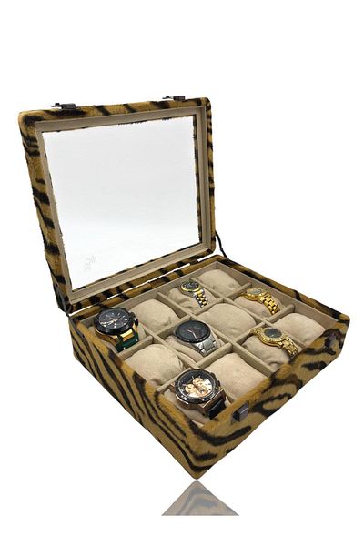 Dijital Çarşı Diji 12 Watch Box Watch Case Tiger Inside Cream Cream Padded
