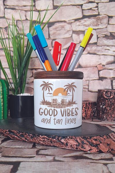 giftkonsept Good Vibes And Tan Lines Suport pentru stilou din ceramică imprimat Organizator de birou