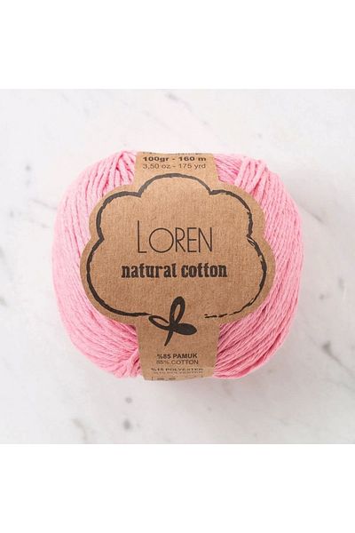 E NATIONAL Прежда за ръчно плетене Loren Natural Cotton, пудрово розова - R100 - 33906