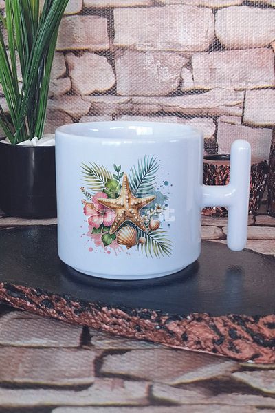 giftkonsept Starfish Printed t Handle Latte Cup Mug Cup