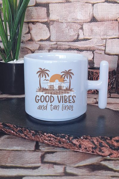 giftkonsept Good Vibes and Tan Lines Printed Latte Cup Mug with t Handle