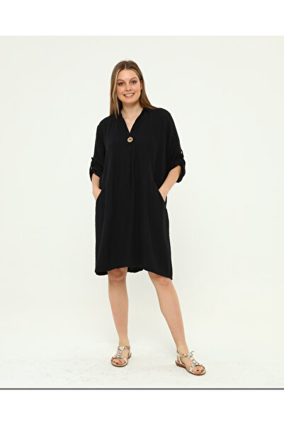 DAPHN ✅   فستان بأزرار كبيرة من قماش الموسلين - للاستخدام الكاجوال والأنيق