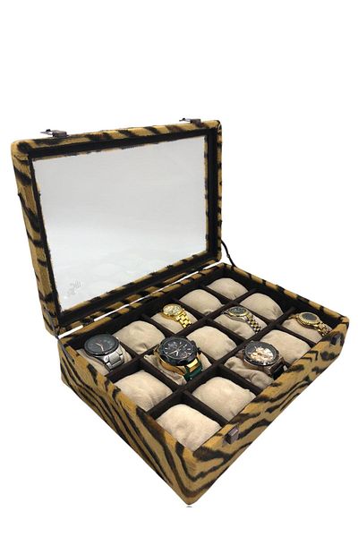 Dijital Çarşı Diji 15 Watch Box Watch Case Tiger Inside Coffee Cream Padded