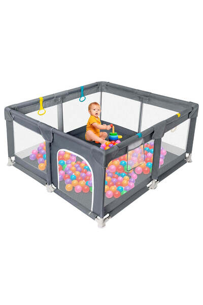 SOLLUXE Tarc de joacă pentru copii, centru de activități cu plasă de protecție și ușă cu fermoar, 120x120cm, gri