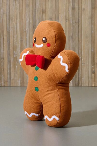 eco sepet Kurabiye Adam Peluş Yastık, Uyku Arkadaşı Peluş, Yılbaşı Kurabiye Adam Alcantra Kumaş 32 Cm