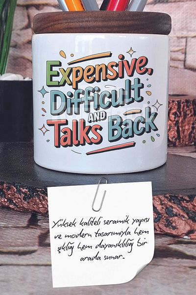 giftkonsept Expensive Difficult And Talks Suport pentru stilou din ceramică imprimat Organizator de birou