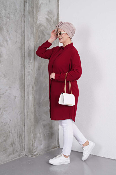 Polologin Butik Burgundy Classic Shirt Tunic