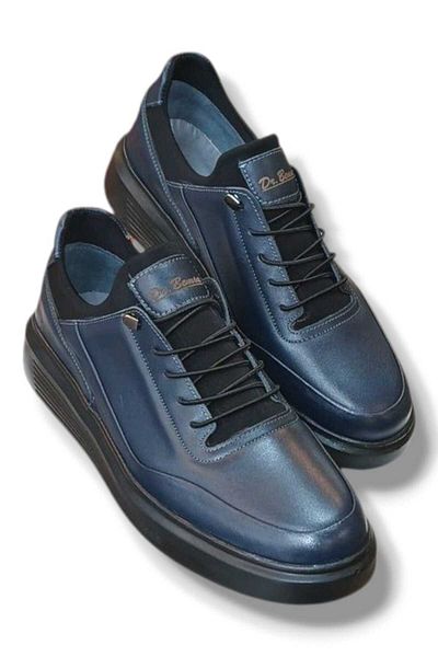 oktay kundura 100% Leather Navy Blue Orthopedic High Sole Men's Sneaker Casual Shoes Bms B505