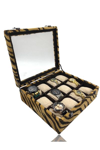 Dijital Çarşı Diji 12 Watch Box Watch Case Tiger with Coffee Cream Padded Inside