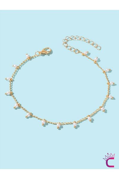 Cinderella Elegant Stylish Pearl and Stone Stainless Gold Chain Anklet - Sea Beach Jewelry Foot Jewelry Bracelet