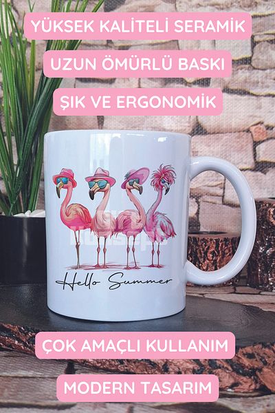 giftkonsept Hello Summer Pink Flamingos Printed Gift Mug