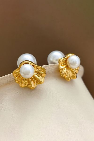 Glaren Minimal Gold Color Women's Earrings with Pearls