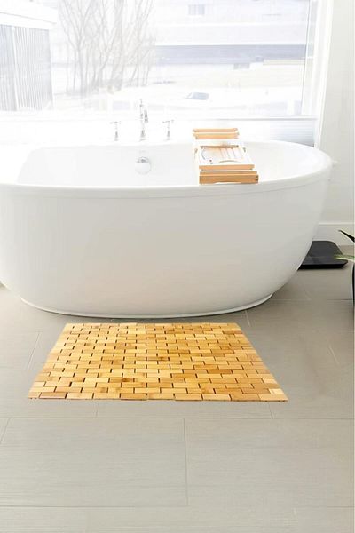 Akkoyunlu home Μασίφ μοτίβο Bamboo Doormat Μπανιέρα Ντους Αντιολισθητικό Πτυσσόμενο Ματ (24x16)cm