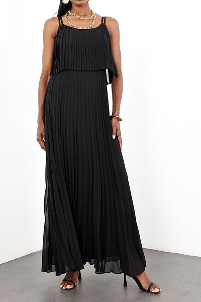 Suzi Long Chiffon Dress with Pleats 4S778