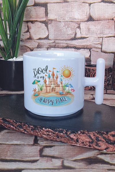 giftkonsept The Pool Is My Happy Place Printed t Handle Latte Cup Mug Cup