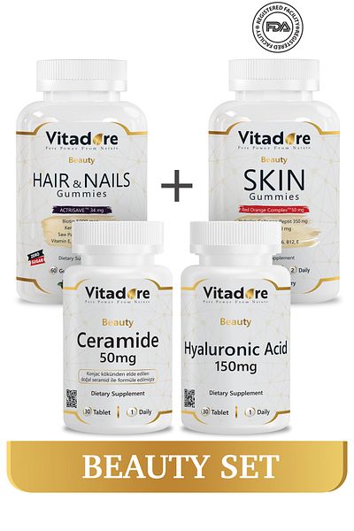 Vitadore Beauty Set - Skin, Hair Vitamins > Skin Gummy, Hair&Nails Gummy, Ceramide and Hyaluronic Acid