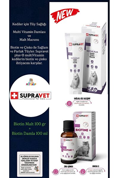 Supravet Tüy Dökülmesini Engelleyici Kedi Maltı ve Kedi Biotin Vitamin Damlas...