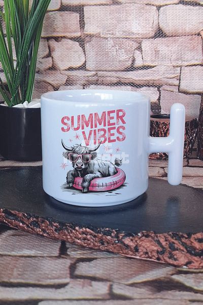 giftkonsept Summer Vibes Cow Printed Latte Cup Mug with t Handle