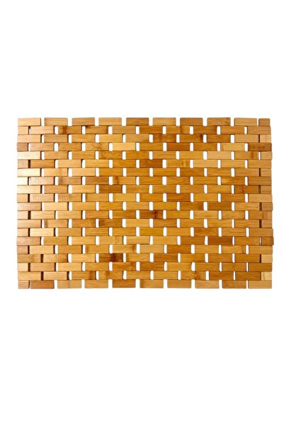 Sezka Life Solid Pattern Bamboo Mat Shower Tub Mat Bathroom Anti-Slip Mat Folding (24X16)Cm