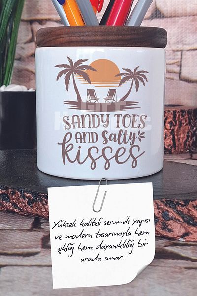 giftkonsept Suport pentru stilou din ceramică cu imprimeu Sandy Topes And Salty Kisses Organizator de birou