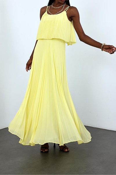 Suzi Long Chiffon Dress with Pleats 4S778