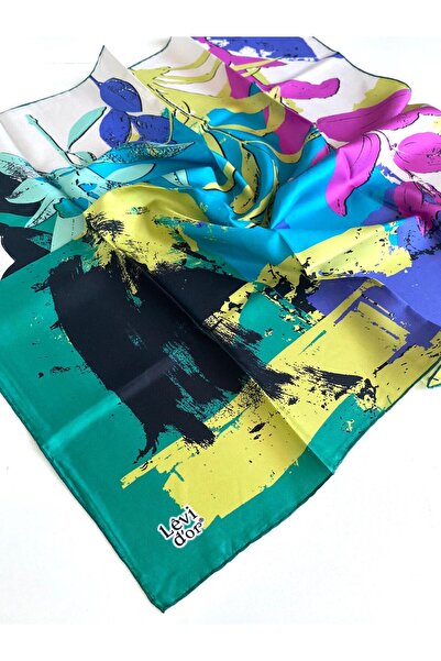 Levidor Eșarfă din mătase pură Tivil 49277 verde cu model mixt
