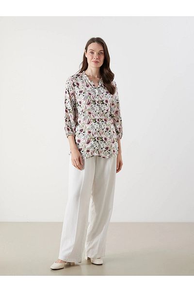 LC Waikiki Lcw Grace Ecru Leak Neck Floral Women's Blouse