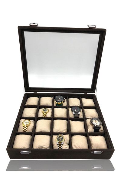 Dijital Çarşı Diji 20 Watch Box Watch Case Suede Brown Inside Coffee Cream Padded