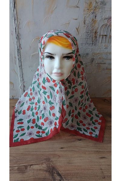 Nilbutik Girl's Pink Strawberry Themed Cotton Children's Scarf 80*80cm