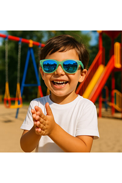 CHANCE GİFT Unisex Green Color Blue Glass Mirrored Children's Sunglasses with Uv400 Protection Rb Case over 3 Years Old