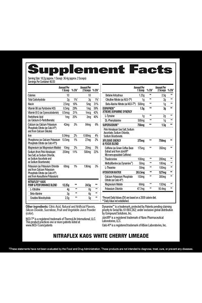 GAT SPORT Nitraflex, Kaos, The Pre Workout King, 650mg Stims, White Cherry Limeade, 730g 40 Servings