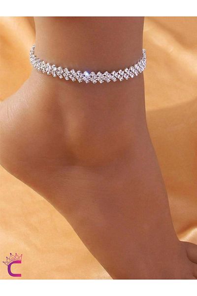 Cinderella Waterway Shiny Silver Zircon Inlaid Women's Stone Anklet - Sea Jewelry Beach Jewelry Foot Bracelet