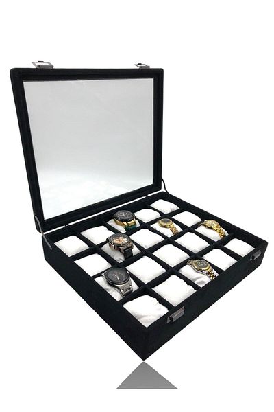 Dijital Çarşı Diji 20 Watch Box Watch Case Suede Black Inside Black White Padded