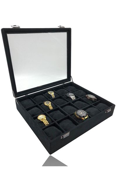 Dijital Çarşı Diji 20 Watch Box Watch Case Suede Black Inside Black Padded