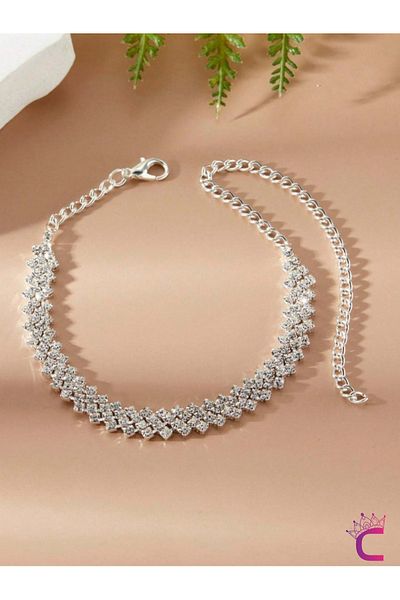Cinderella Waterway Shiny Silver Zircon Inlaid Women's Stone Anklet - Sea Jewelry Beach Jewelry Foot Bracelet