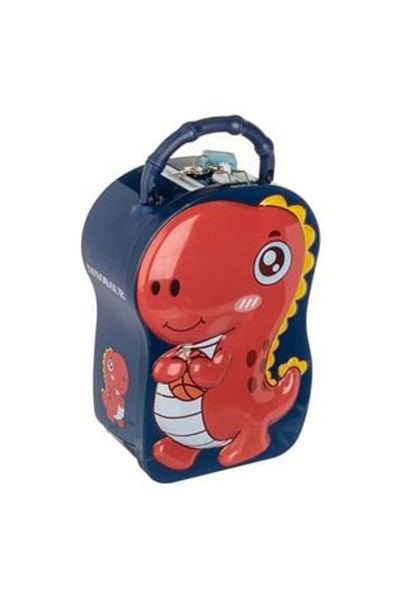OEM Pușculiță metalică cu dinozaur și lacăt pentru copii, 12 x 7 x 17 cm